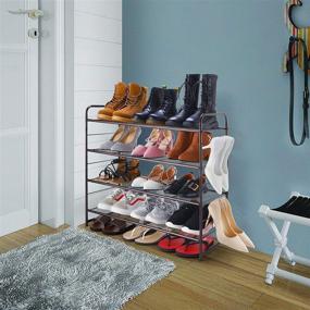 img 3 attached to 👠 Efficient Space-Saving Shoe Rack: Simple Trending 4-Tier Stackable Organizer, Expandable & Adjustable, Wire Grid Design in Bronze