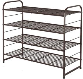 img 4 attached to 👠 Efficient Space-Saving Shoe Rack: Simple Trending 4-Tier Stackable Organizer, Expandable & Adjustable, Wire Grid Design in Bronze