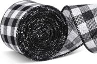 🎀 versatile 15 yards wide plaid wired ribbon: perfect gingham craft ribbon for christmas decoration (black and white, 1.97 inch width) logo