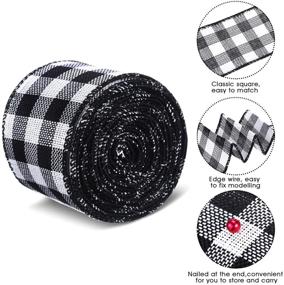 img 2 attached to 🎀 Versatile 15 Yards Wide Plaid Wired Ribbon: Perfect Gingham Craft Ribbon for Christmas Decoration (Black and White, 1.97 Inch Width)