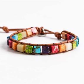 img 3 attached to 🌈 YGLINE Handmade Boho Leather Wrap Bead Bracelets for Women and Girls - Adjustable Healing Chakra Imperial Jasper Bracelet Bangles