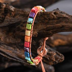 img 1 attached to 🌈 YGLINE Handmade Boho Leather Wrap Bead Bracelets for Women and Girls - Adjustable Healing Chakra Imperial Jasper Bracelet Bangles