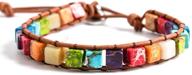 🌈 ygline handmade boho leather wrap bead bracelets for women and girls - adjustable healing chakra imperial jasper bracelet bangles logo