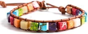 img 4 attached to 🌈 YGLINE Handmade Boho Leather Wrap Bead Bracelets for Women and Girls - Adjustable Healing Chakra Imperial Jasper Bracelet Bangles