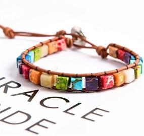 img 2 attached to 🌈 YGLINE Handmade Boho Leather Wrap Bead Bracelets for Women and Girls - Adjustable Healing Chakra Imperial Jasper Bracelet Bangles