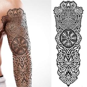 img 4 attached to 2-Pack Temporary Tattoo Full Arm Body Art Stickers - Nordic Compass Viking Celtic Tribal Design - Medieval Full Adults Kids Men Women Arm Leg Sleeves - Christmas Stocking Filler Gift - Viking Tree of Life