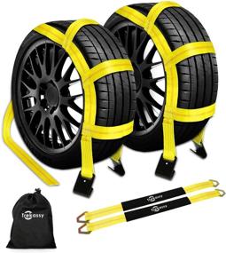 img 4 attached to 🚗 Trekassy Wheel Net Car Tow Dolly Straps, 2 Pack, Heavy Duty for 14&#34;-17&#34; Tires, 10,000 lbs Break Strength, Including 2 Axle Straps and 1 Convenient Carrying Bag