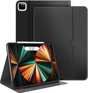 📱 soke new ipad pro 12.9 case 5th gen 2021, premium leather folio stand case with pocket [2nd gen apple pencil charging+auto wake/sleep], hard pc back cover for ipad pro 12.9 inch (black) logo