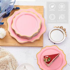 img 3 attached to 🍽️ 50pc Pink Plastic Plates with Gold Rim - Elegant Disposable Dinnerware Set for Weddings, Parties, and Birthdays