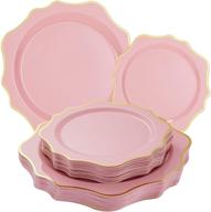 🍽️ 50pc pink plastic plates with gold rim - elegant disposable dinnerware set for weddings, parties, and birthdays logo