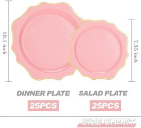 img 1 attached to 🍽️ 50pc Pink Plastic Plates with Gold Rim - Elegant Disposable Dinnerware Set for Weddings, Parties, and Birthdays