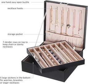 img 1 attached to Bewishome Necklace Organizer Box - Elegant Jewelry Storage for 📿 Women and Girls - Black Faux Leather with Multiple Compartments and Hooks