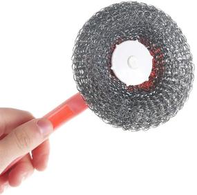 img 3 attached to 🧽 Kitchen Plastic Handle Cleaning Ball Brush: Stainless Steel Scrubber for Dishes, Cutting Boards, Pots, Sinks - Includes 8 Replacement Steel Wire Balls and 1 Handle Set (Pink)