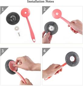 img 1 attached to 🧽 Kitchen Plastic Handle Cleaning Ball Brush: Stainless Steel Scrubber for Dishes, Cutting Boards, Pots, Sinks - Includes 8 Replacement Steel Wire Balls and 1 Handle Set (Pink)