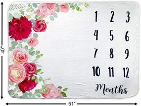 img 2 attached to 🌸 Premium Baby Monthly Milestone Blanket with Floral Wreath & Headband - 1 to 12 Months, Extra Soft Fleece, Perfect Photography Backdrop Photo Prop for Newborns, Baby Girls (Floral Pink)