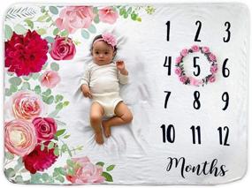 img 1 attached to 🌸 Premium Baby Monthly Milestone Blanket with Floral Wreath & Headband - 1 to 12 Months, Extra Soft Fleece, Perfect Photography Backdrop Photo Prop for Newborns, Baby Girls (Floral Pink)