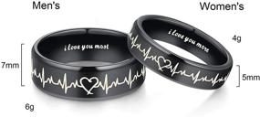 img 1 attached to 💍 Global Jewelry Couples Heartbeat Rings: I Love You More vs. I Love You Most Promise Wedding Sets in Titanium Stainless Steel, Comfort Fit - Box Included