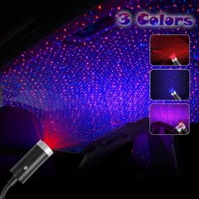 img 4 attached to 🌟 USB Star Projector Night Light: Adjustable Car Roof Interior Lights for Bedroom Party Ceiling – 3 Colors, 9 Lighting Modes, Music Control, Auto Rotating – Aevdor Red & Blue Decor