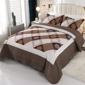 img 4 attached to 🌸 Reversible Floral Patchwork Quilt Set - 3-Piece Queen Size Bedspread Coverlet with Brown Tree Pattern, Includes 2 Pillow Shams - Stitched Quilted Bedding Set and Blanket Bed Cover