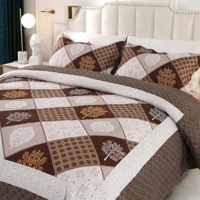 img 2 attached to 🌸 Reversible Floral Patchwork Quilt Set - 3-Piece Queen Size Bedspread Coverlet with Brown Tree Pattern, Includes 2 Pillow Shams - Stitched Quilted Bedding Set and Blanket Bed Cover