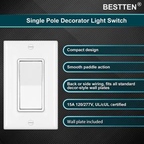 img 3 attached to 💡 [20 Pack] Bestten Single Pole Decorator Wall Light Switch with Wallplate, 15A 120/277V, Rocker Paddle Interrupter, White - UL Listed