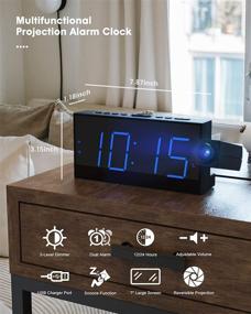 img 2 attached to 🛏️ Bedroom Projection Alarm Clock, LED Digital Clock with Ceiling Wall Projection, USB Phone Charging, Battery Backup, 180° Projector & Dimmer, 12/24H, DST, Snooze, Dual Loud Bedside Clock for Heavy Sleepers