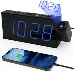 img 4 attached to 🛏️ Bedroom Projection Alarm Clock, LED Digital Clock with Ceiling Wall Projection, USB Phone Charging, Battery Backup, 180° Projector & Dimmer, 12/24H, DST, Snooze, Dual Loud Bedside Clock for Heavy Sleepers