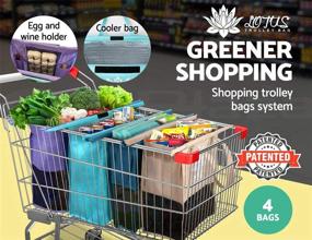 img 1 attached to 👜 Lotus Trolley Bags - Set of 4 with Large Cooler Bag and Egg/Wine Holder! Reusable Grocery Cart Bags for USA. Eco-Friendly 4-Bag Grocery Tote in Purple, Turquoise, Blue, and Brown.