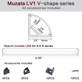 img 3 attached to 🔦 Muzata V-Shape LED Channel System with Crystal Smoky Clear Lens Diffuser, 6Pack 3.3FT/1M, Black Aluminum Extrusion Profile Housing Track for Strip Tape Lights - V1SW BB 1M, LV1 LW1