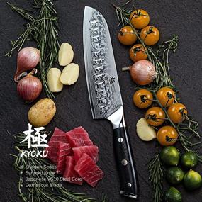 img 3 attached to 🔪 Нож Сантоку KYOKU 7 дюймов - серия Шогун - японская сталь VG10 с сердцевиной, кованое лезвие Дамаск - с ножной и чехлом