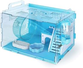 img 4 attached to Transparent Acrylic Small Animal Cage with Complete Hamster Accessories: Wheel, Bedding, Chew Toys, Water Bottle, Dish, and Hideout