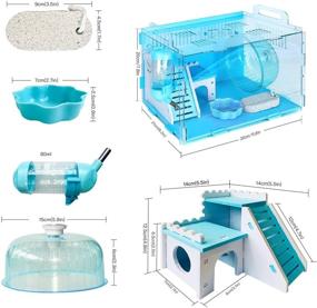 img 3 attached to Transparent Acrylic Small Animal Cage with Complete Hamster Accessories: Wheel, Bedding, Chew Toys, Water Bottle, Dish, and Hideout