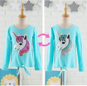 img 1 attached to 🦄 Girls' 3-12 Years Sequin Unicorn Flip Shirt - HH Family Tee