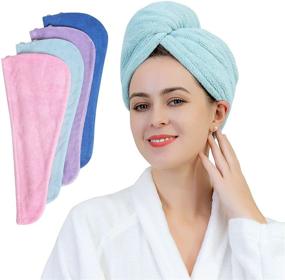 img 4 attached to 🔷 Ultra-Absorbent Microfiber Hair Towel Wrap: Faster Drying for Long, Thick & Curly Hair | Twisty Turban Style | Multiple Colors (Pink, Blue, Purple, Navy Blue)