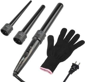img 4 attached to 🖤 Black 3-in-1 Curling Wand Set with 3 Ceramic Interchangeable Curling Iron Barrels and Heat Resistant Glove