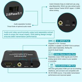 img 1 attached to 🔌 AVMTON Алюминиевый 4K 60 Гц аудио-экстрактор конвертер: HDMI в HDMI оптический TOSLINK SPDIF+3.5MM выход, поддерживает HDMI 2.0 HDCP 2.2, передача Dolby Digital/DTS, CEC, HDR10