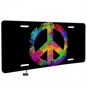 img 3 attached to Lefolen Rainbow Hippie Symbol Car Front License Plate Retro Love Peace Sign Two Fingers As Victory On Black Decorate License Plates Cover 6&#34