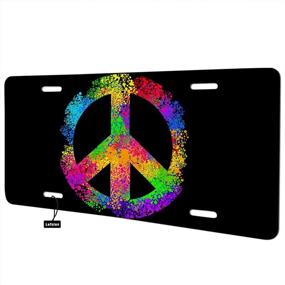 img 2 attached to Lefolen Rainbow Hippie Symbol Car Front License Plate Retro Love Peace Sign Two Fingers As Victory On Black Decorate License Plates Cover 6&#34