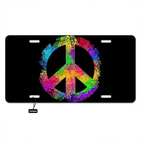 img 4 attached to Lefolen Rainbow Hippie Symbol Car Front License Plate Retro Love Peace Sign Two Fingers As Victory On Black Decorate License Plates Cover 6&#34
