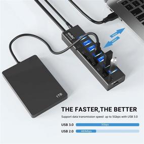 img 3 attached to 🔌 Atolla Powered USB 3.0 Hub with 7 Ports, Individual Switches, Smart Charging Port, and 5V/4A Power Adapter - USB Data Hub Splitter for Efficient Connectivity