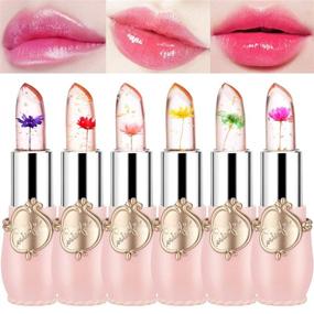 img 3 attached to 💄 FirstFly Pack of 6 Crystal Flower Jelly Lipstick: Long Lasting Nutritious Lip Balm for Moisturized Lips with Magic Temperature Color Change - Pink