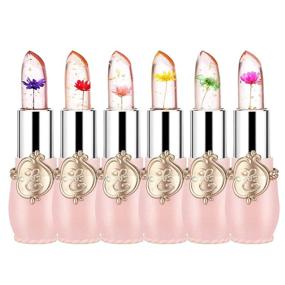 img 4 attached to 💄 FirstFly Pack of 6 Crystal Flower Jelly Lipstick: Long Lasting Nutritious Lip Balm for Moisturized Lips with Magic Temperature Color Change - Pink