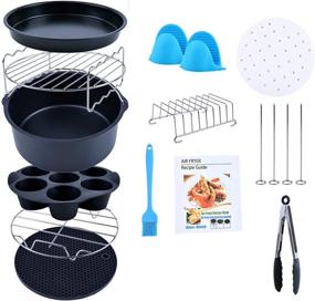 img 4 attached to 🍳 Complete Air Fryer Accessories Bundle with 12 Pieces - Roasting Racks & Skewers, Silicone Muffin Pan, 8-inch Pizza Pan, 100 Parchment Liners, Basting Brush - Compatible with 5.3 QT GoWise, Philips, Cozyna, or Larger Models