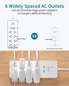 img 3 attached to 💡 NTONPOWER Сетевой фильтр с защитой от перенапряжения - 8 розеток с USB, 5-футовым удлинителем, сертифицирован ETL - белый