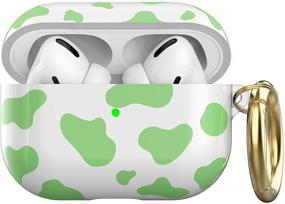 img 4 attached to Продукт: NIUTRENDZ Милый чехол с принтом коровы для Airpods Pro, накладка из прочного ТПУ, защитная оболочка с карабином, подходит для Apple AirPods Pro (зеленый).