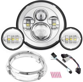img 4 attached to 🚲 SUNPIE 7 Inch LED Headlight Chrome for Harley Road King, Road Glide, Street Glide: Ultimate Lighting Solution + Bonus Fog Lights & Mounting Ring