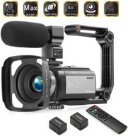 haohunt camcorder video vlogging hd camera: 36mp, 1080p digital recorder with touch screen, rechargeable external microphone, remote control, stabilizer, 2 batteries logo