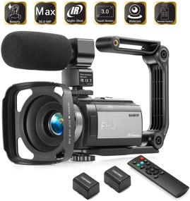 img 4 attached to HAOHUNT Camcorder Video Vlogging HD Camera: 36MP, 1080P Digital Recorder with Touch Screen, Rechargeable External Microphone, Remote Control, Stabilizer, 2 Batteries