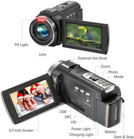 img 3 attached to HAOHUNT Camcorder Video Vlogging HD Camera: 36MP, 1080P Digital Recorder with Touch Screen, Rechargeable External Microphone, Remote Control, Stabilizer, 2 Batteries