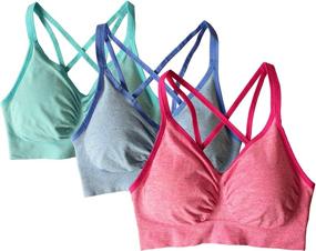 img 3 attached to 🏋️ AKAMC Women's Yoga Sport Bra, 3 Pack, Medium Support, Cross Back, Wirefree, Removable Cups